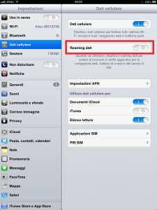 Disabilitazione ROAMING 3 ipad