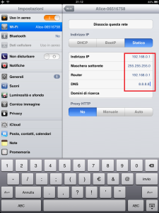 ipad-impostazioni WiFi Inserimento IP