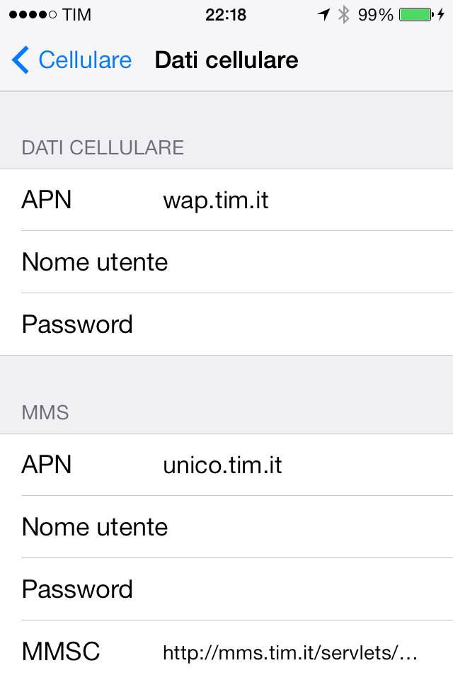 Visualizzare e modificare le impostazioni APN