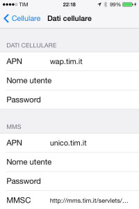 iPhone iOS7 cpnfigurazione cellulare MMS TIM