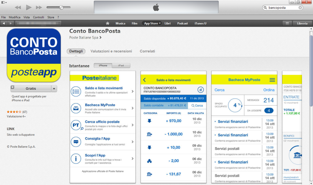 applicazione iphone ipad bancoposta