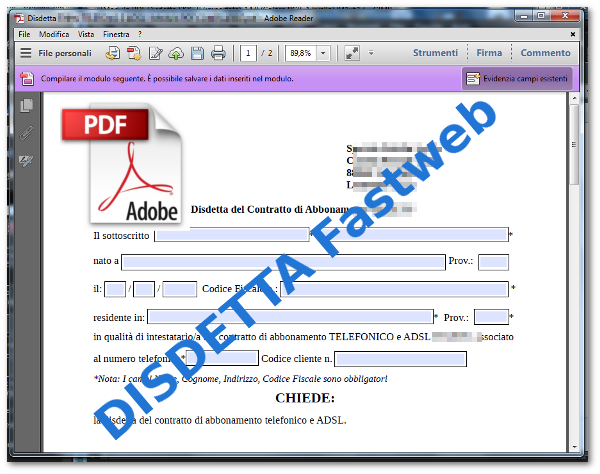 modulo disdetta fastweb