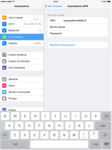 Digitare APN - Come configurare internet APN Postemobile su iPad iOS8