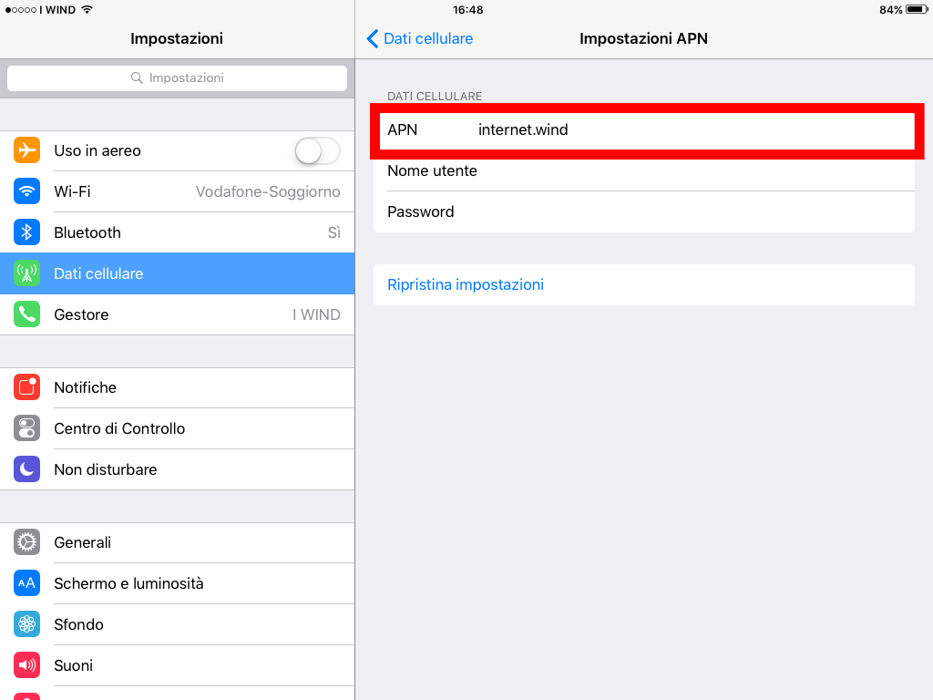 4 - configurare internet wind su ipad - APN Wind iPad iOS 11