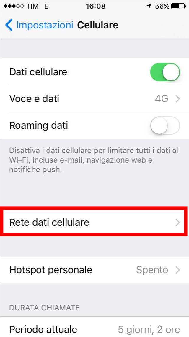 Impossibile attivare rete dati cellulare wind iphone 6s Plus