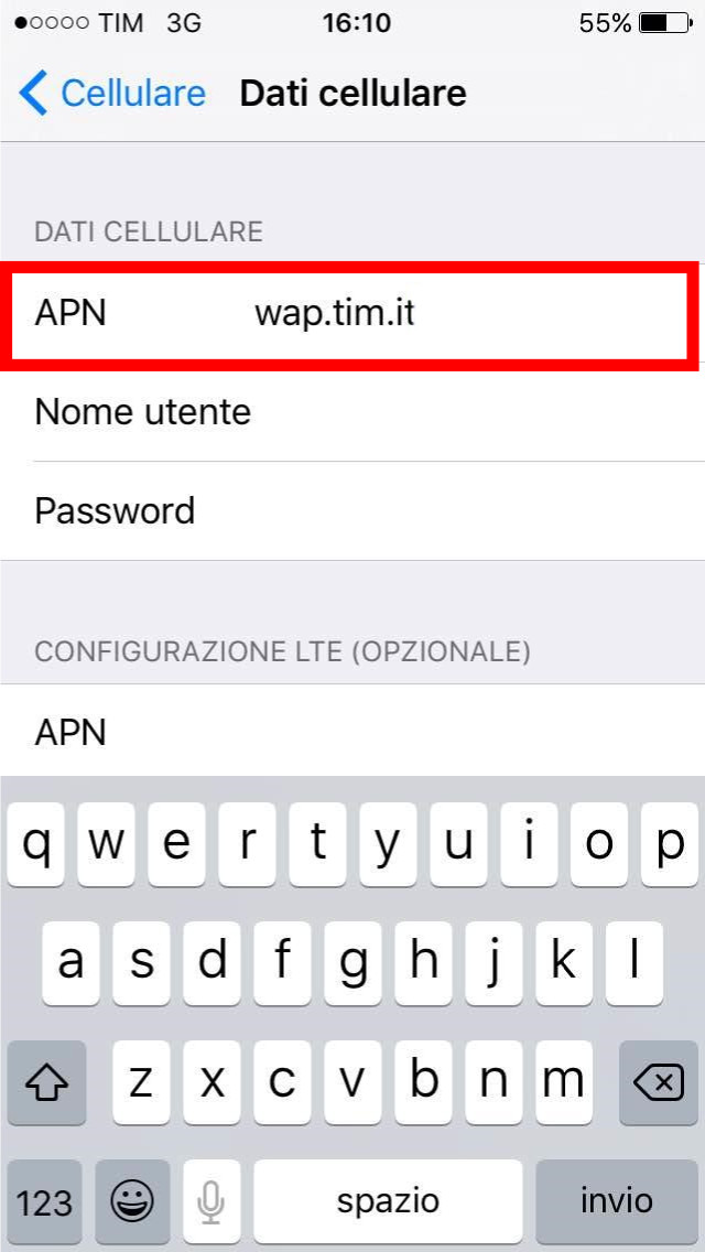 4 - configurazione internet tim iphone