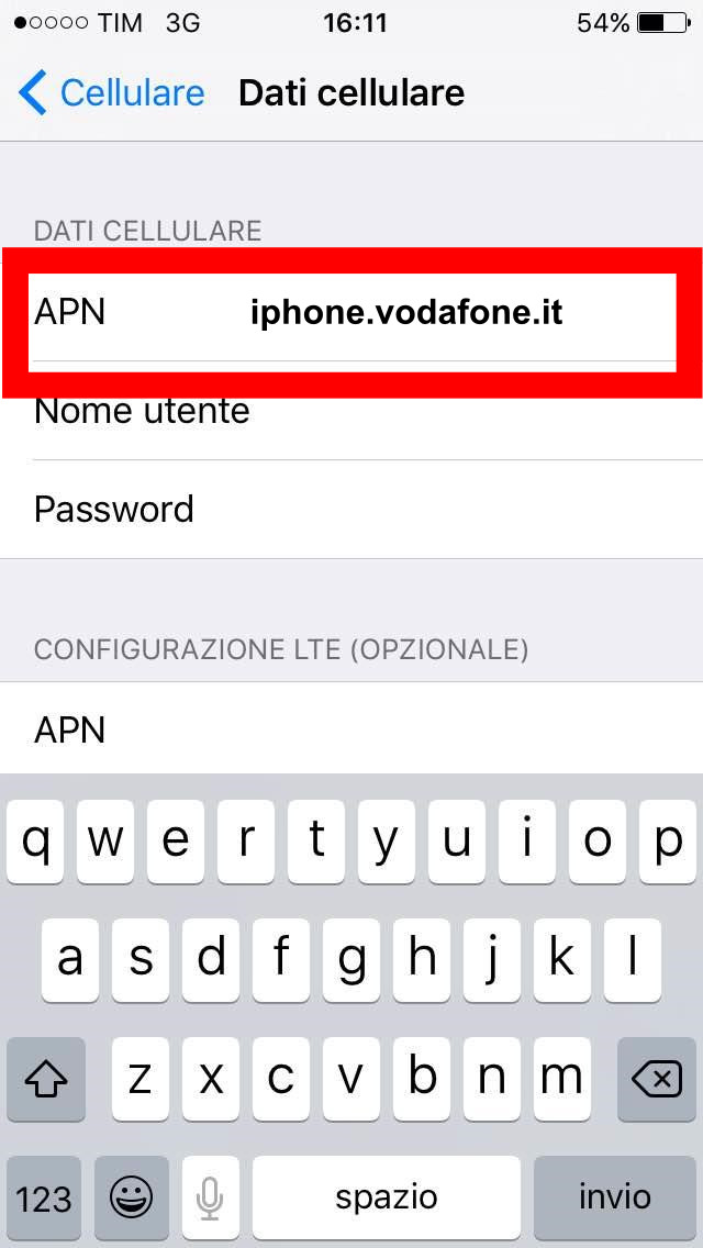 4 - APN configurazione internet tim iphone