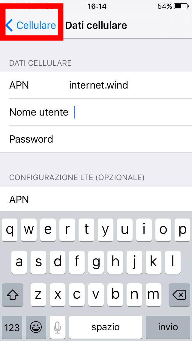 apn wind Come configurare Internet Wind