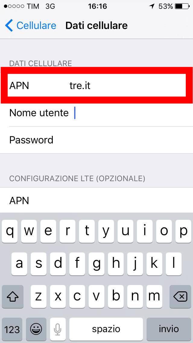 APN - configurazione internet 3 iphone