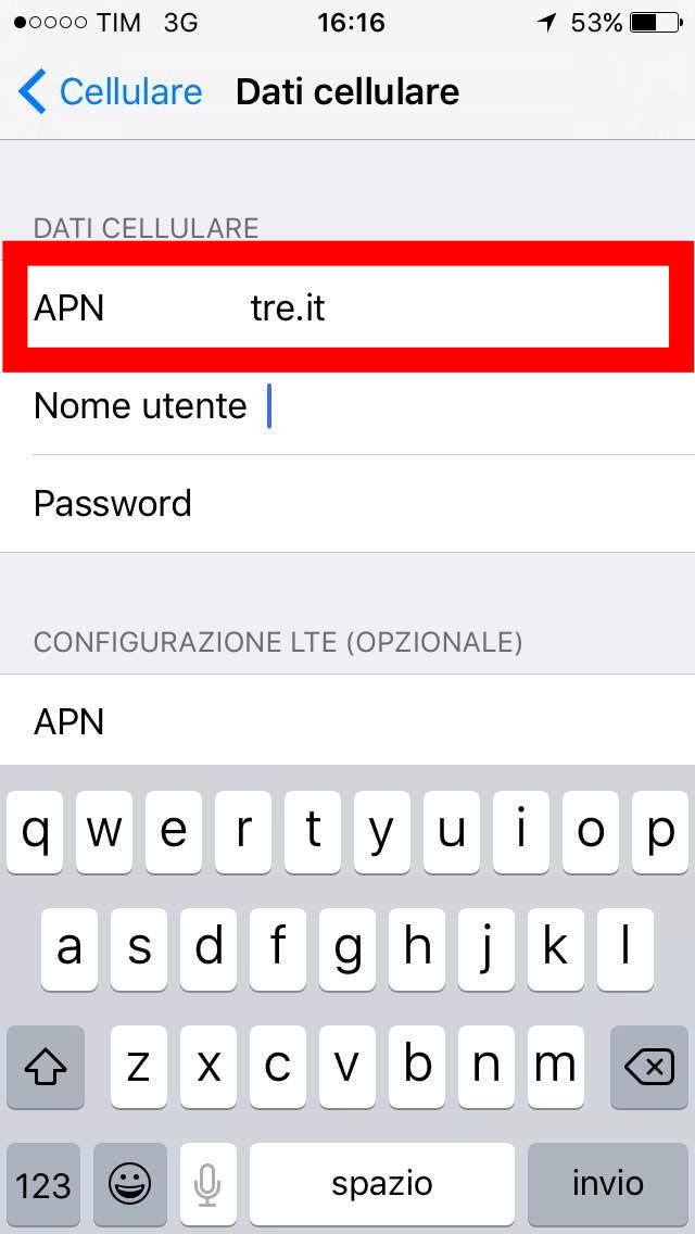 Visualizzare e modificare le impostazioni APN