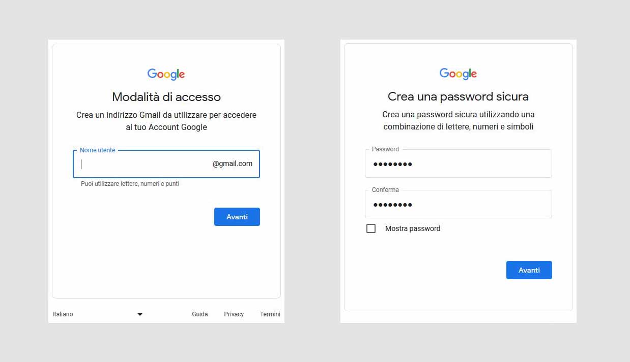 come creare indirizzo gmail username e password