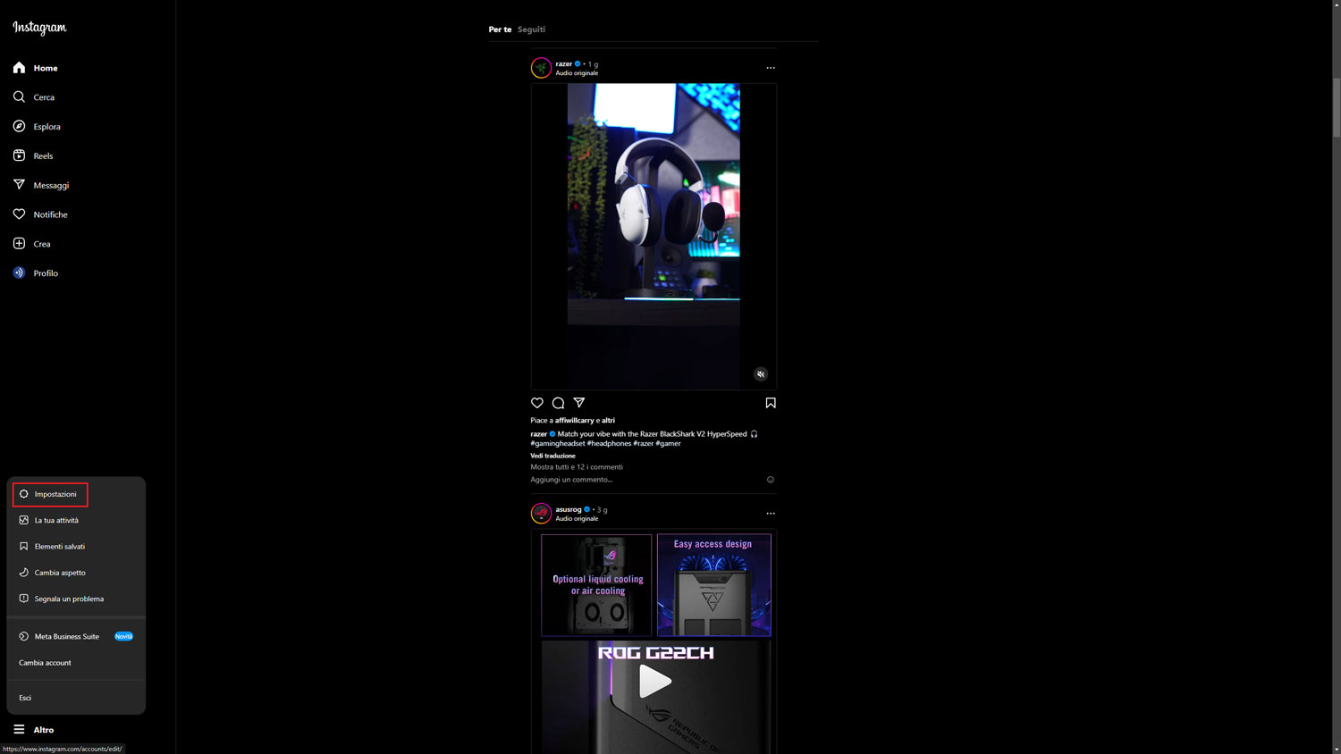 eliminare account instagram da pc - step 1