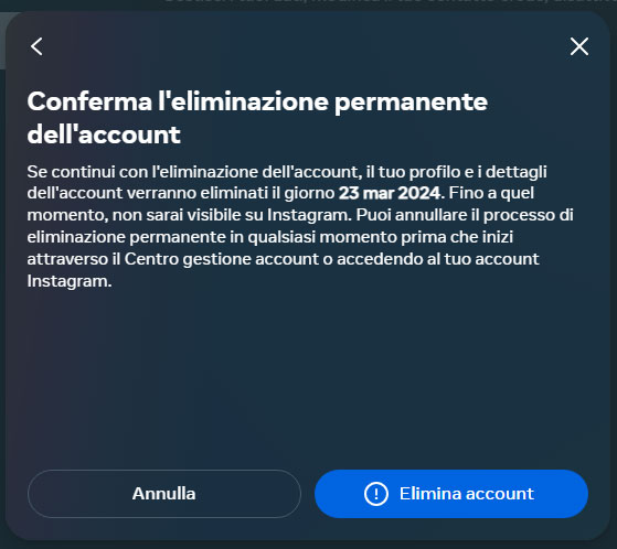 eliminare account instagram da pc - step 6