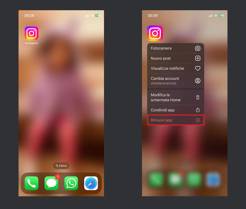 disinstallare app instagram da iphone