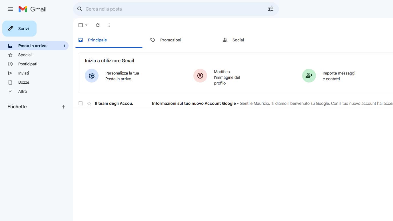 gmail pannello gestione nuova mail